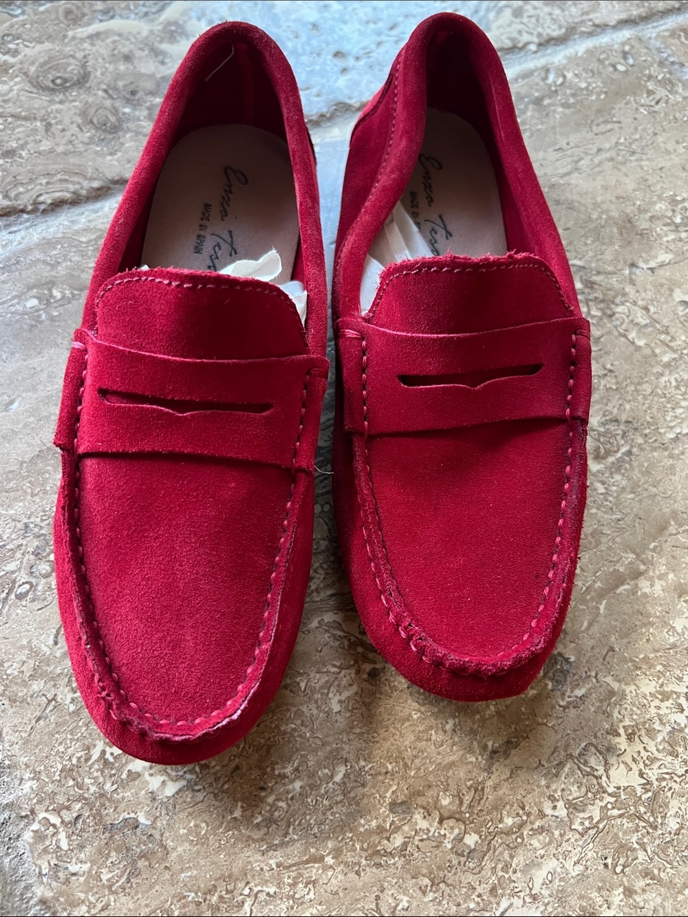 Women’s Red Suede Penny Loafers - Classic Slip-On Moccasin